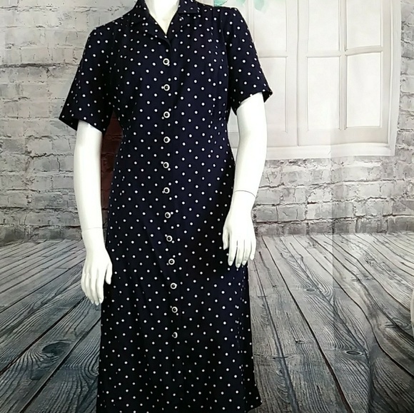 Sheri Martin New York. Navy polka dot dress Sz 16W - Picture 1 of 6
